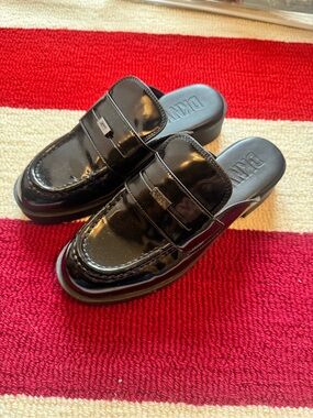 DKNY Black Patent Leather Slip-On Mule Loafers
